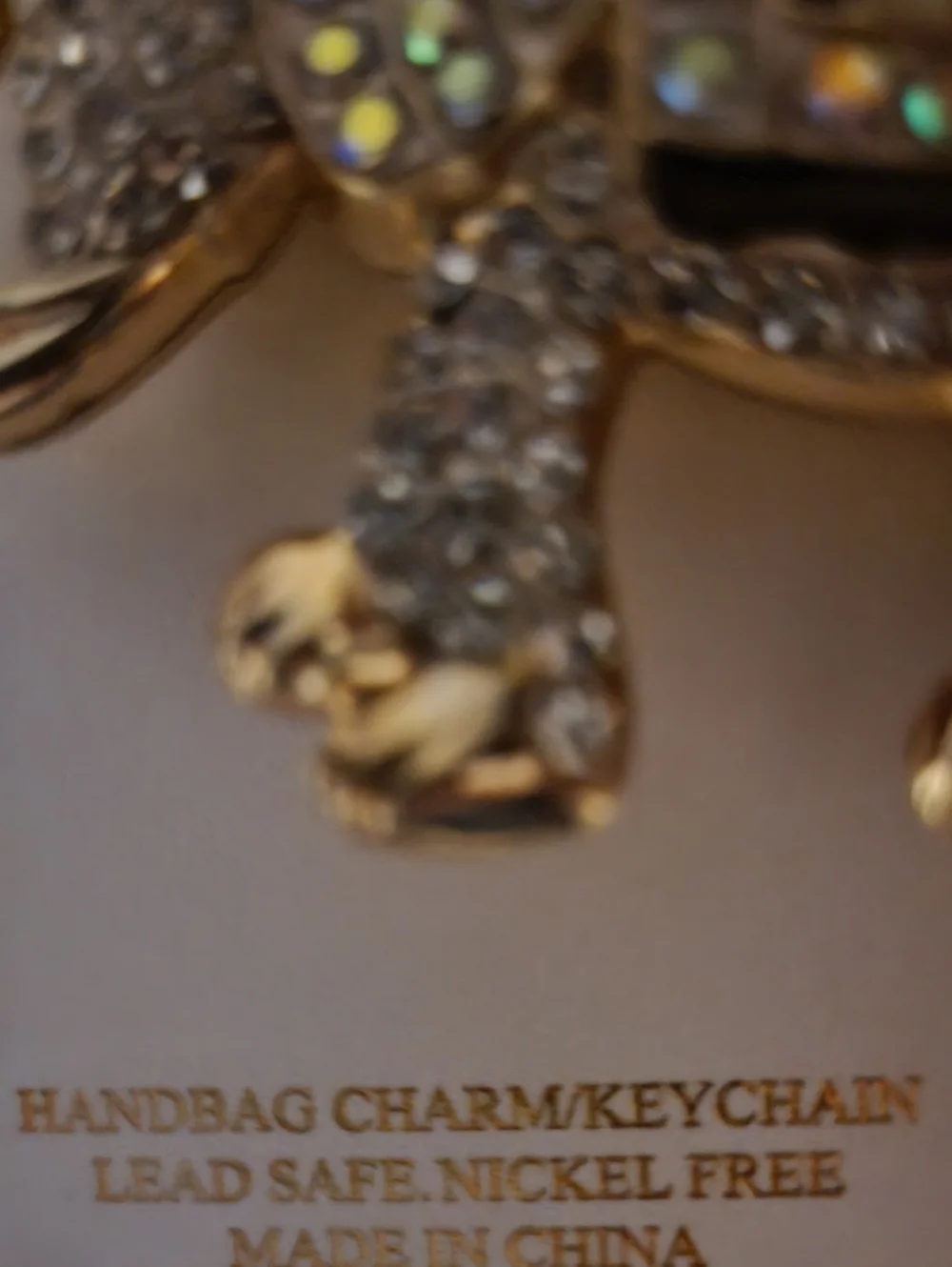 New Natasha‎ Gold Elephant Charm/Keychain, Black & Cream Enamel Accents, Bling